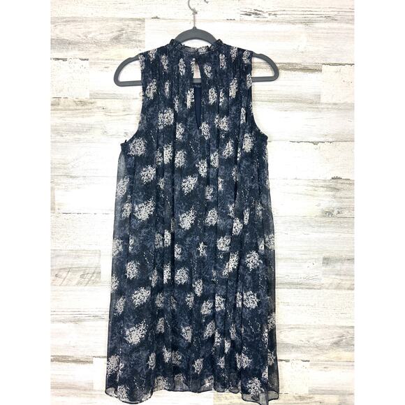 Joie Women’s M Baltic Navy Blue Print Smocked Lined Mini Dress Designer - Picture 3 of 6